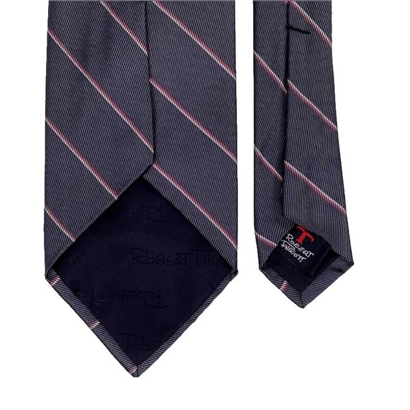 Robert Talbott Tie Hand Sewn Silk Made in USA Gray Stripe Pink Mens - Picture 3 of 4